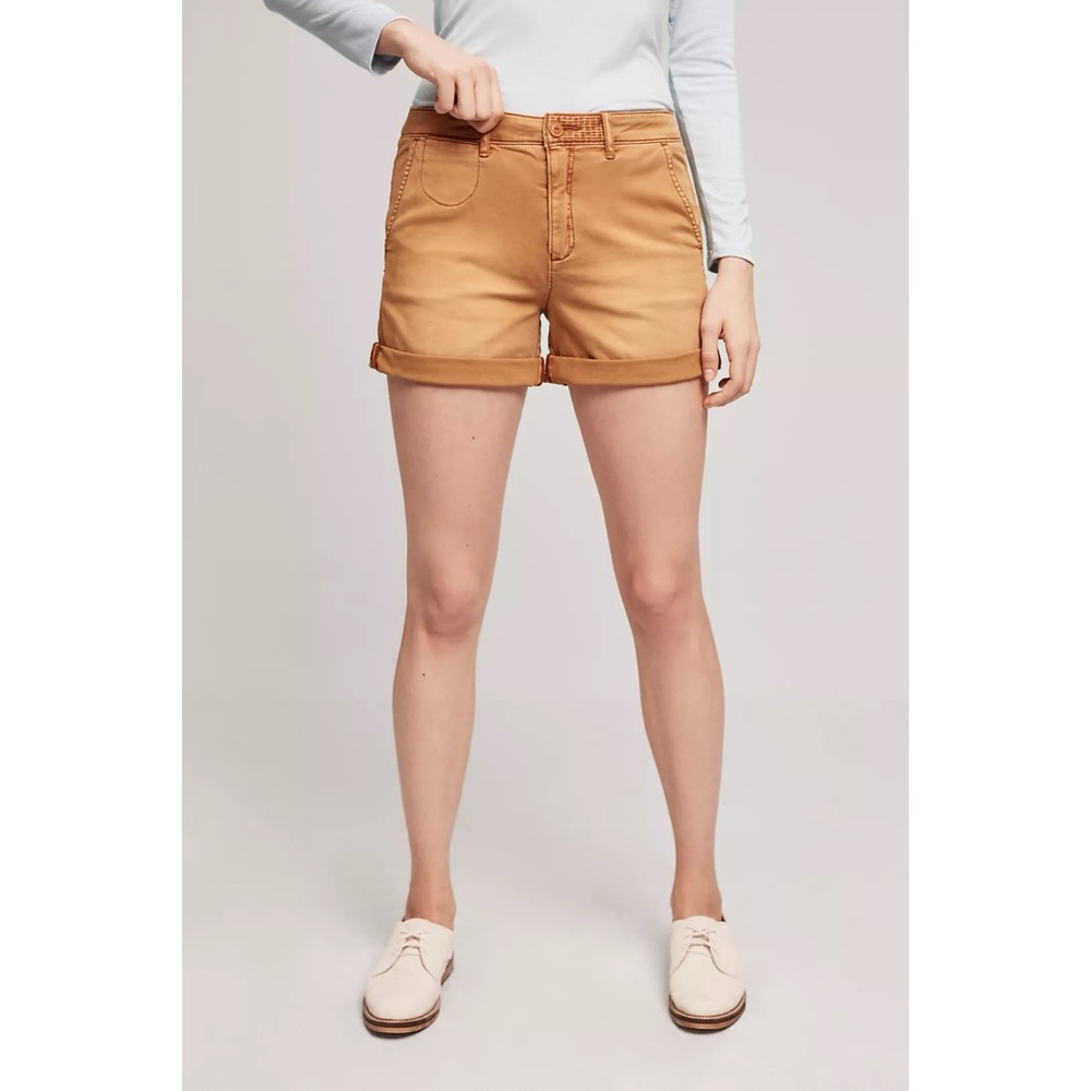 Anthropologie Relaxed Chino Shorts Tan Cotton Stretch Spring Summer